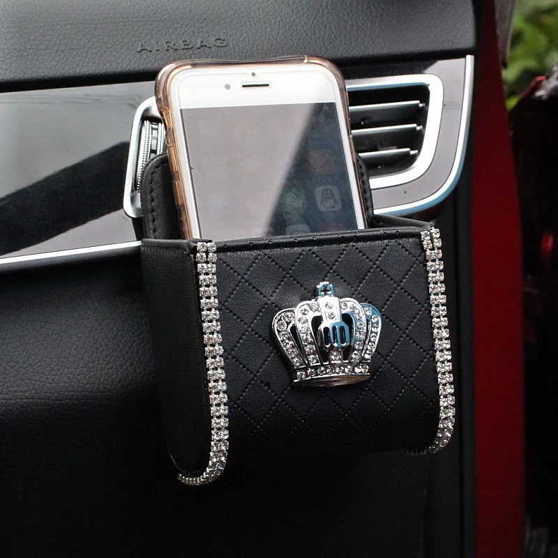 

Crystal Diamond Crown Car Outlet Air Vent Trash Box for Auto Mobile Phone Holder Pouch Organizer Hanging Storage Bag Car Styling