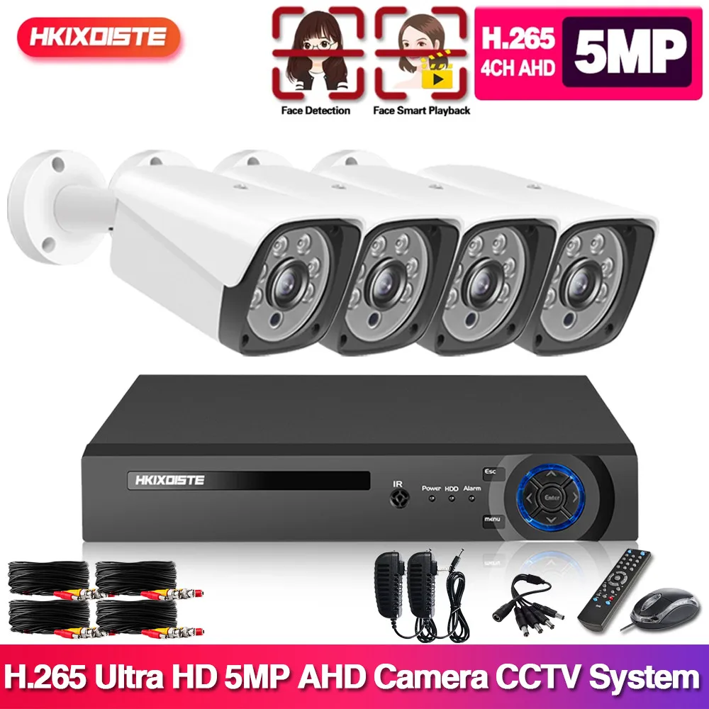 

4CH CCTV HDMI DVR 4PCS 1080P 5MP AHD Camera Kit Outdoor Weatherproof Home Security System Video Surveillance Kit HD Lens Set