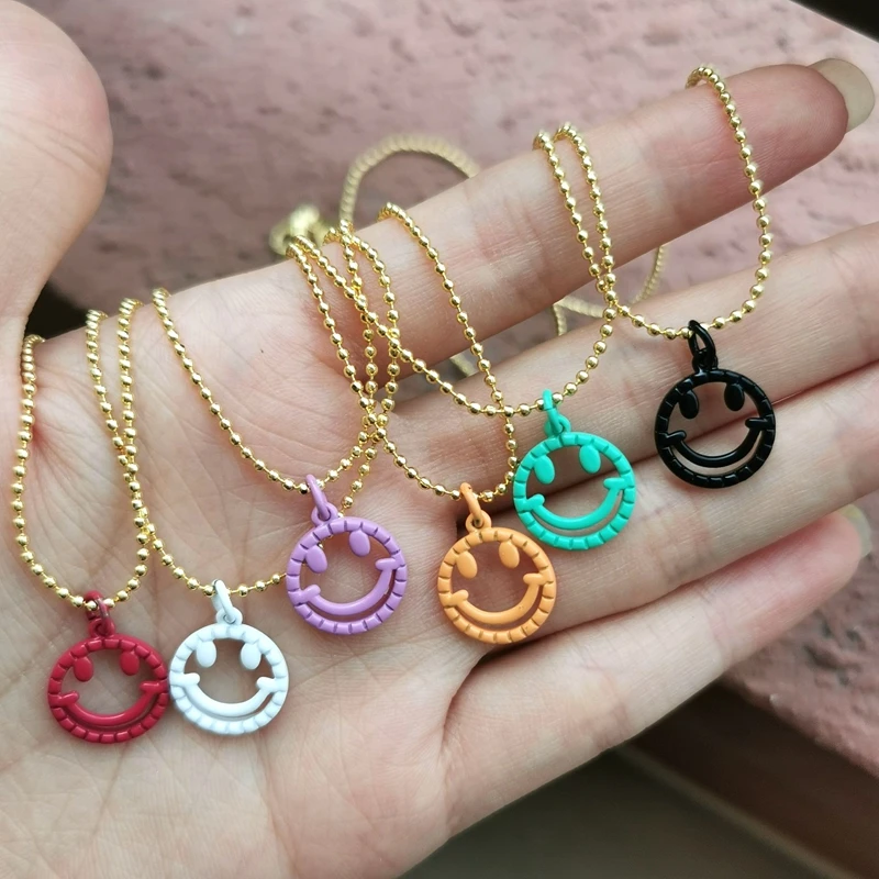 

10Pcs Fashion Colorful Enamel Cute Smile Face Pendant Charm Necklace Friend Gift Jewelry Women