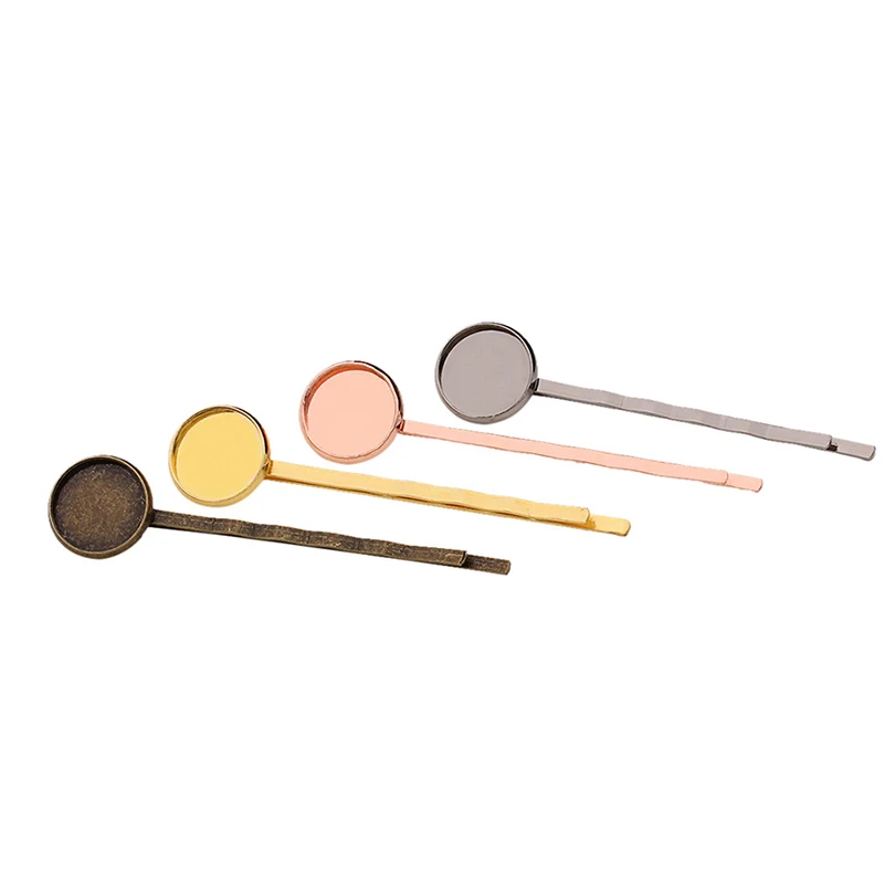 

20pcs Classic Plated Copper Material Hairpin Hair Clips Hairpin Base Setting Cabochon Cameo 4 Colors 12mm
