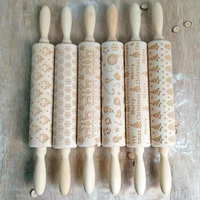 354cm wooden roller christmas pattern embossing rolling pin dough stick kitchen tools baking pastry cooking engraved reindeer