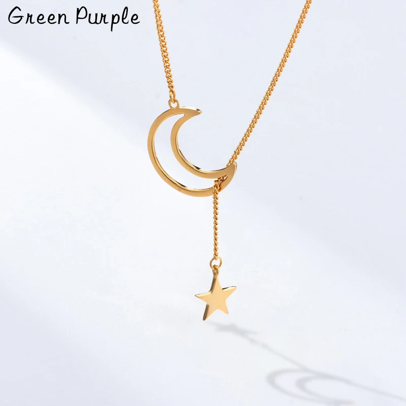 

Real 925 Sterling Silver European & American Moon Star Minimalism Necklace for Women Choker Necklaces Fine Jewelry Collares