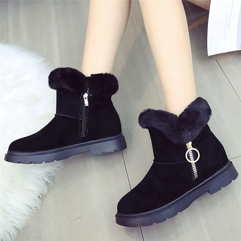 Новые меховые ботильоны женские теплые полусапожки на молнии обувь Плоском