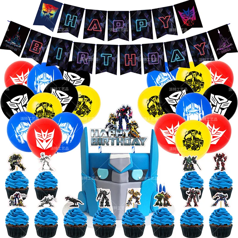 Juego de transformaci&oacute;n de Bumblebee Optimus, decoraciones de fiesta tem&aacute;ticas, suministros de fiesta de cumplea&ntilde;os, globos, Pancarta, juguetes de Robot para ni&ntilde;o, Baby Shower, 1Set-0