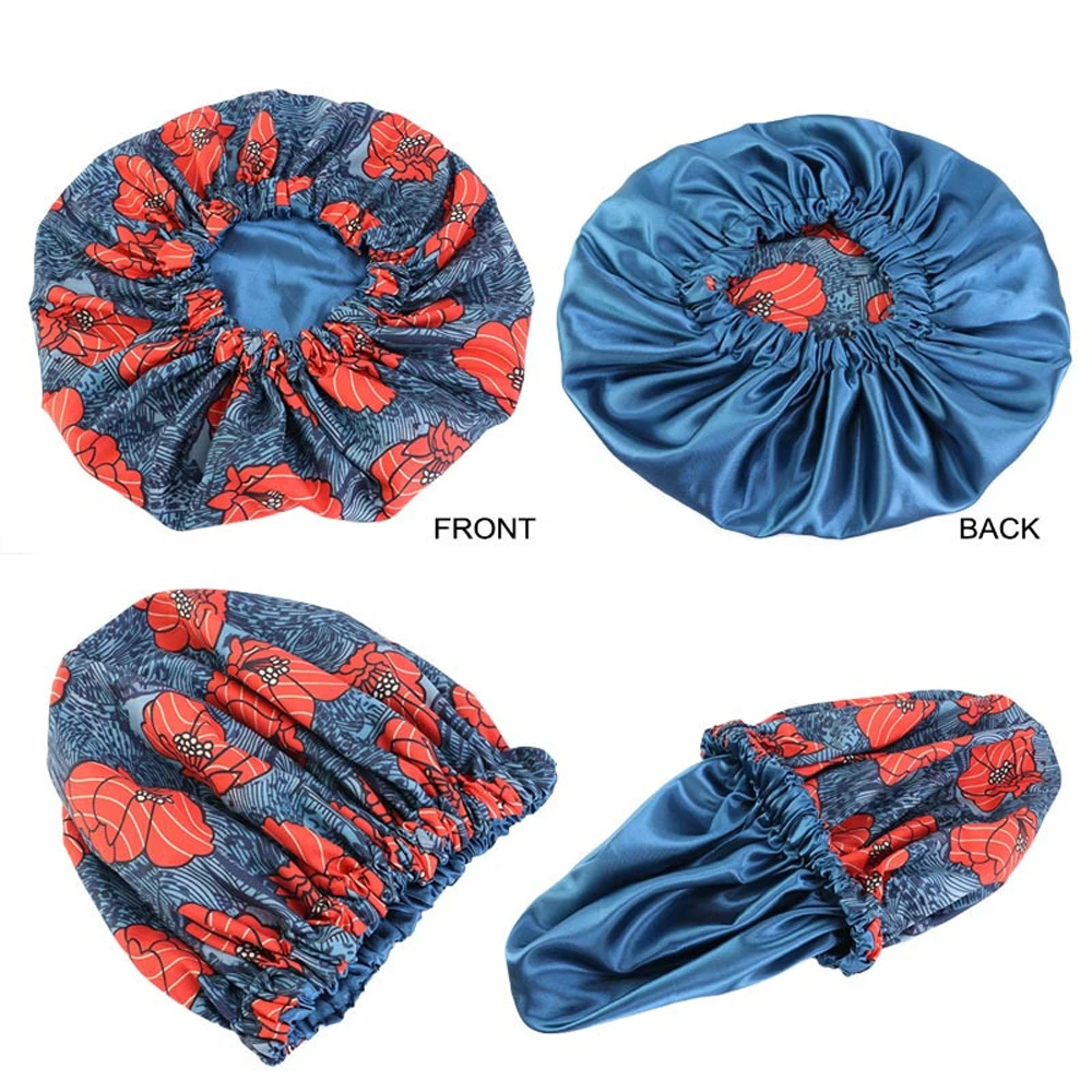 

1pcs Fashion Women Satin Night Sleep Cap Shower Caps Hair Care Bonnet Sleeping Hat Head Cover Elastic Chemo Cap Printed Turban