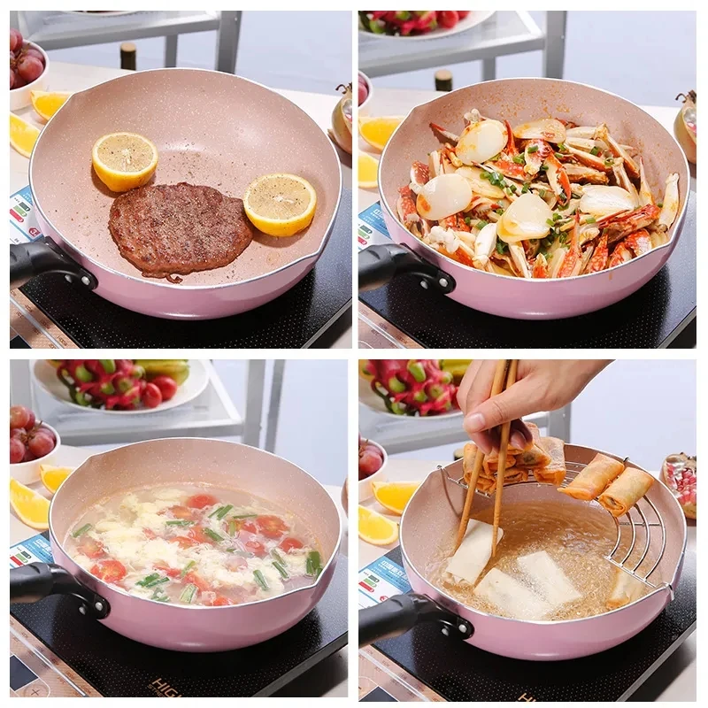 

Maifan Stone Wok Non-stick Pan Without Oily Smoke Pan Cooking Pot Household Small Pot Induction Cooker Gas General Frying Pan