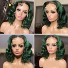 Парики TOPODMIDO Омбре зеленого цвета с застежкой 4x4, Детские волосы, бразильские волосы Remy 13x6x 1, парики из человеческих волос на сетке спереди, Короткие парики