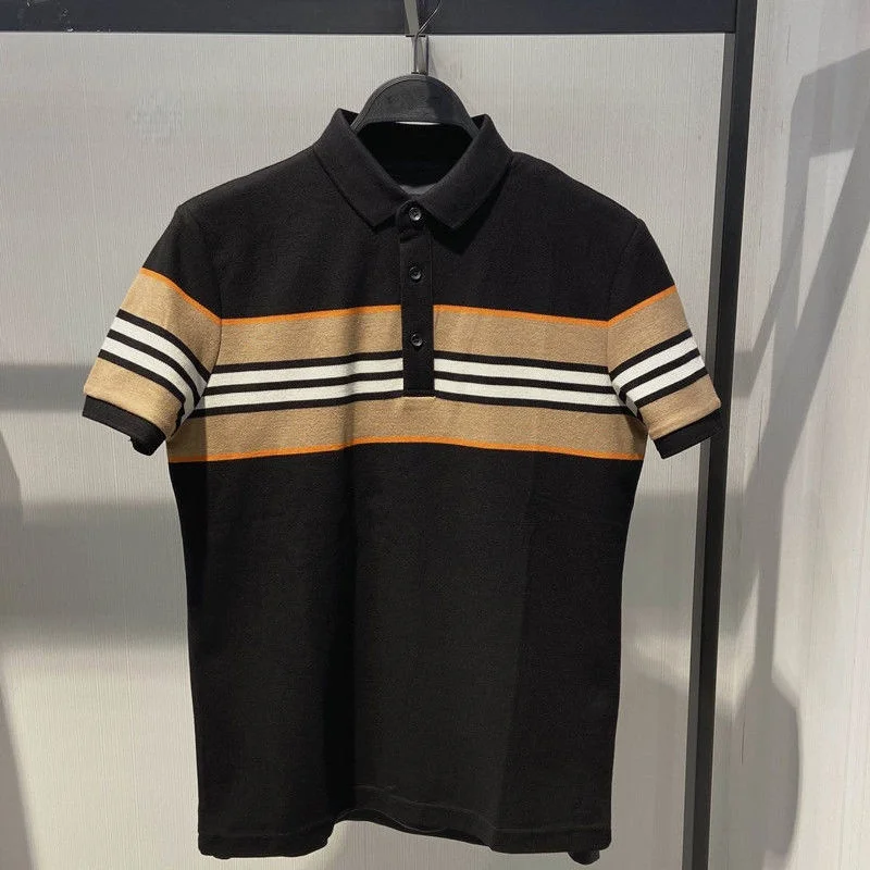 

2021 Middle Aged and Elderly Dad Summer Polo Men's Striped T-shirt Business Short Sleeve Loose Fit