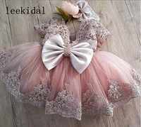 pink tulle short slevee ball gown flower girl dresses beaded baby christening gown teenage girls clothing girls pageant dresses