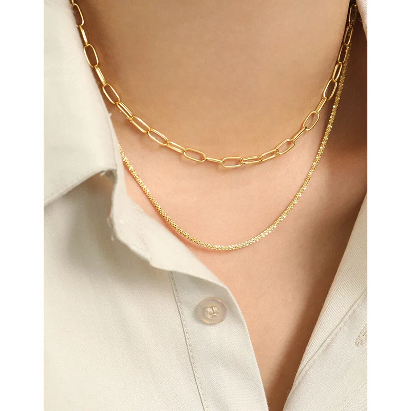 925 стерлингового серебра Попкорн цепи ожерелье для женщин простой Стиль 18k золото