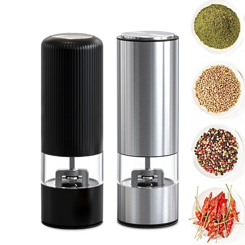 

2 Pc Electric Grinder Stainless Steel ABS Smart Salt and Pepper Automatic Adjustable Spice Mill Grinder Household Kitchen Tools