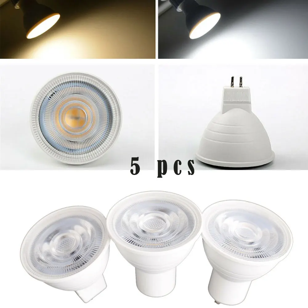 

5pcs 7W AC 220V 110V COB Light Bulbs Dimmable GU10 MR16 GU5.3 LED Spotlight 30 Beam Angle For Downlight Table Lamp Cool Warm Whi