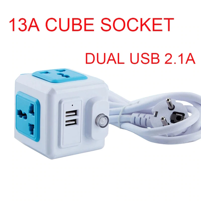 EU UK Plug Network Filter Multi Powercube Power Strip Main Switch 4 Universal Outlet 2 USB 2/3M Extension Cord Adapter | Электроника