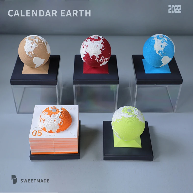Adornos de calendario 3D rasgados a mano, modelo de tierra 2022, regalos de empresa convenientes, logotipo personalizado, Nota de papel, calendario de cubo-1