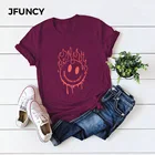 JFUNCY размера плюс, женские топы с мультяшным принтом, повседневная женская хлопковая футболка, летняя женская футболка, женская футболка большого размера с коротким рукавом