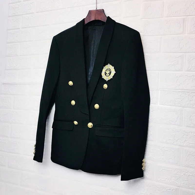 

Black Winter Single Button Shawl Collar Badage Mens Casual Blazers Euro Fashion Back Middle Split Slim Fit Male Coats Big Size