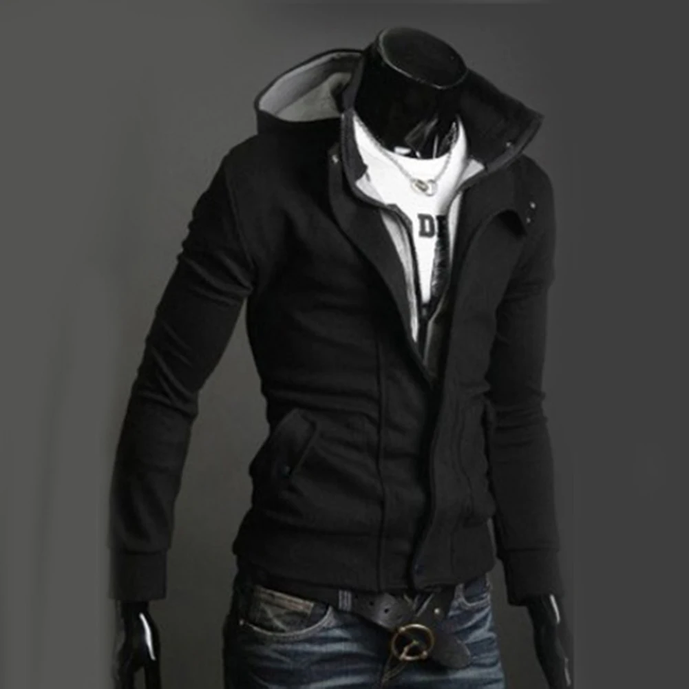 Мужской облегающий свитер Темно-Синий Плотный повседневный уличный плащ на