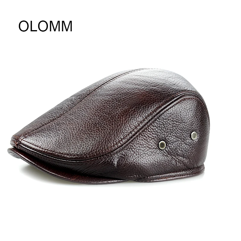 Мужская бейсболка из натуральной кожи брендовая теплая зимняя шапка газетчика
