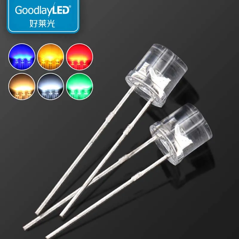 1000 шт. 5 мм Плоский прозрачный короткий белый теплый красный синий светодиодный
