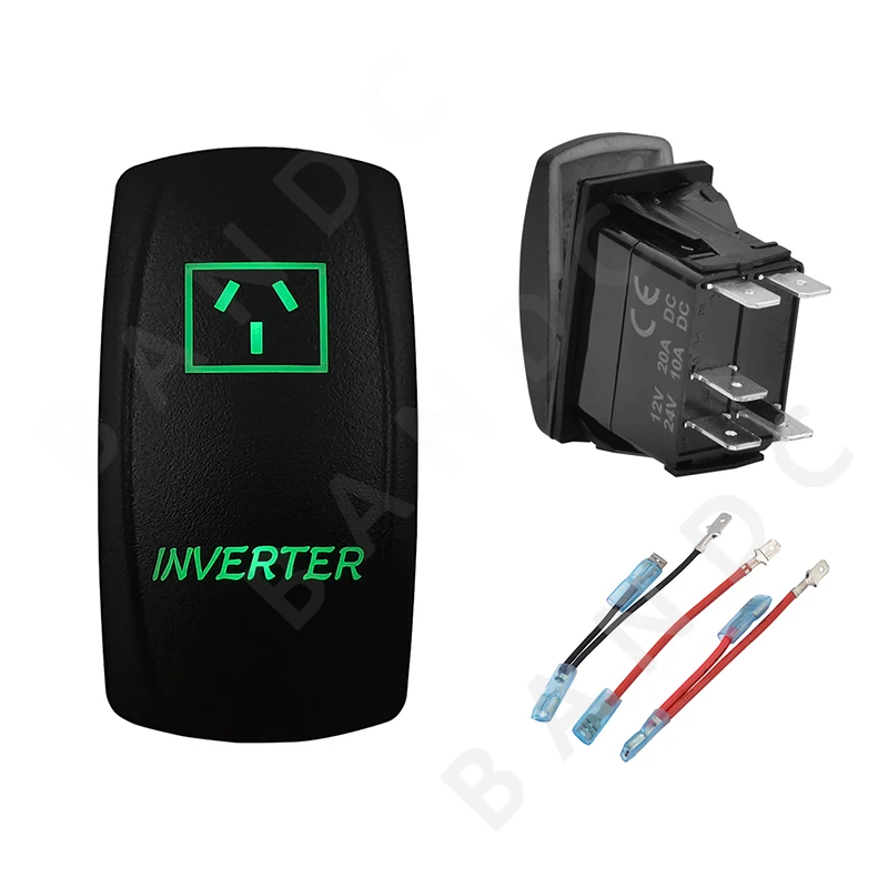 

INVERTER 5P ON-OFF SPST Green LED Light Laser-Etched Rocker Switch for Car Boat Marine Yacht ARB RV Buses Truck，Jumper Wires Set