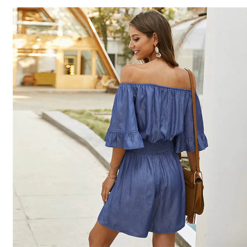 New Sexy Strapless White Dress V-neck Padded Stretchy Back Women Summer Off-shoulder Fairy Mini hollow lace back | Мать и ребенок