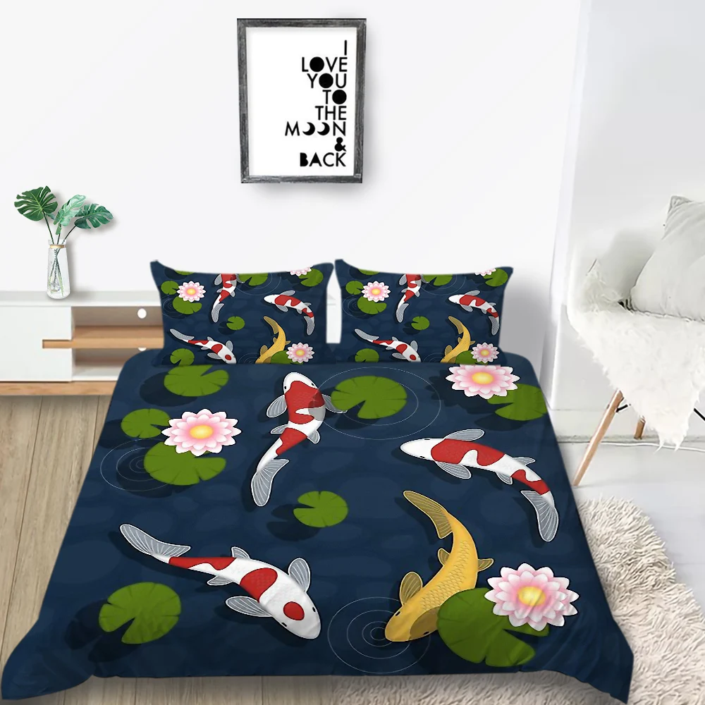 

Thumbedding Koi Painted Bedding Set Good Luck Cartoon Duvet Cover Hot Selling King Queen Twin Full Single Double Soft Bed Set