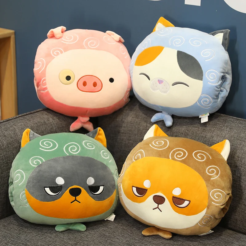 

35 см, Япония, свинка, кошка, Шиба-ину, Хаски, теплые подушки для рук, мягкая мультяшная голова животного, круглая подушка для зимы