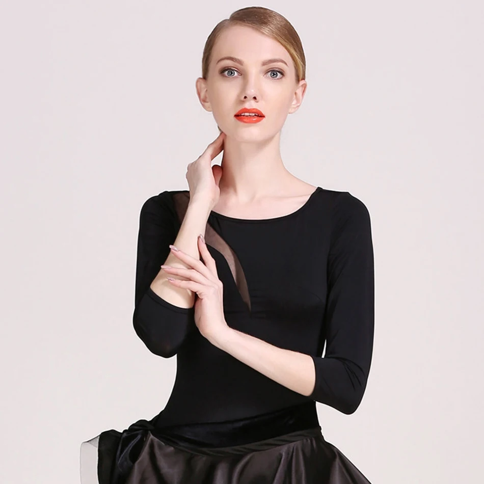 Женское танцевальное боди GB069 с круглым вырезом и длинным рукавом для