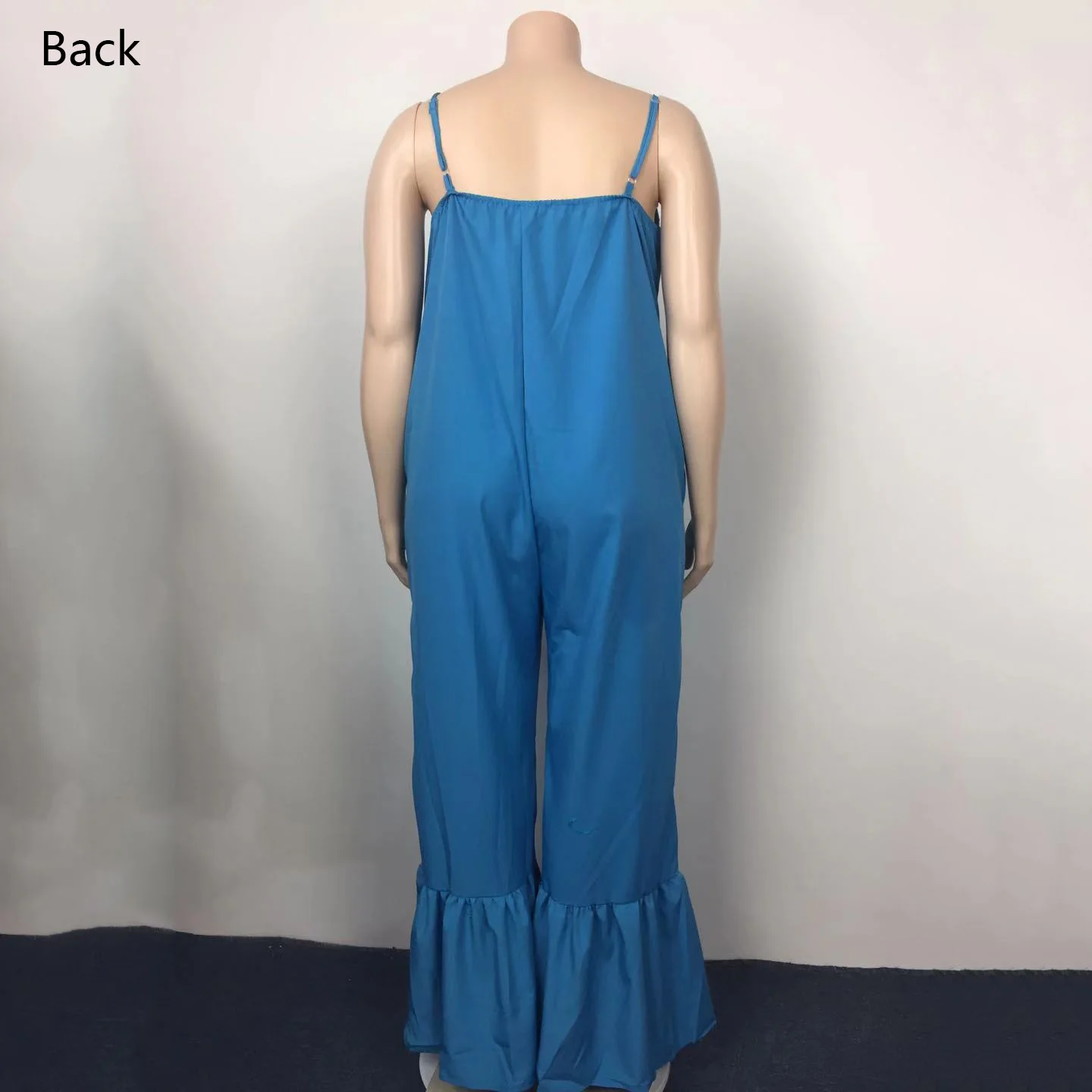 

2021 New Loose Jumpsuits For Women Blue Spaghetti Strap Flare Pants Fashion High Street Wear Clothes Long Rompers & Jumpsuits