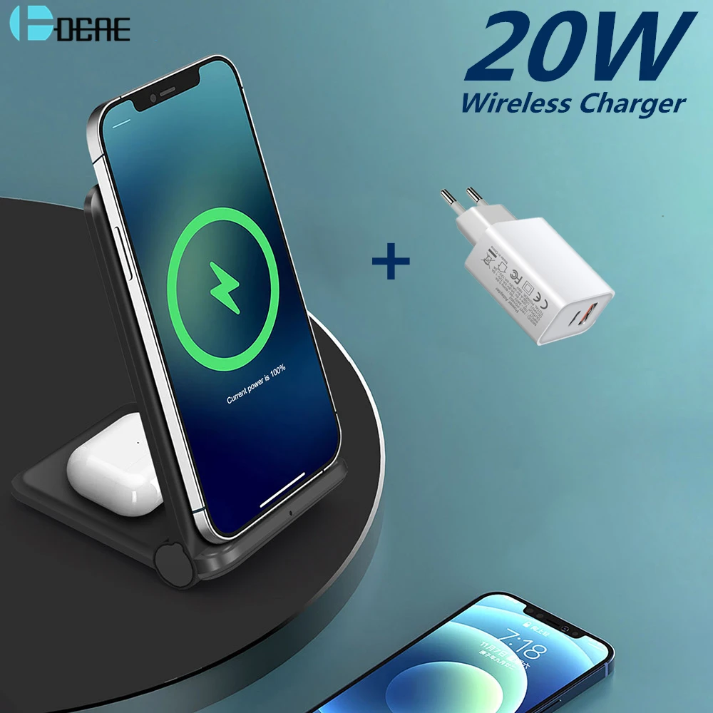

20W Qi Wireless Charger Stand For Samsung S20 S21 Buds Fold 2 In 1 Fast Charging Dock Pad for iPhone 12 11 XS XR X 8 AirPods Pro