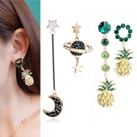 golden asymmetry drop earrings stud jewelry set for women girl 2021 trend muti style crystal rhinestone long planet earring
