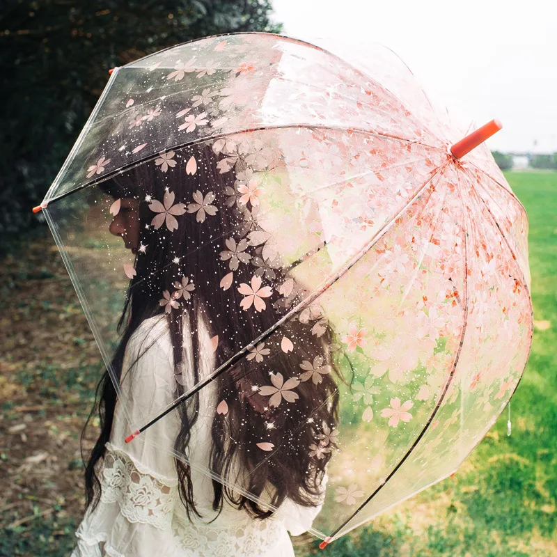 

Прозрачный зонт SAFEBET Sakura, полуавтоматические детские зонтики, милый Зонт Apollo с длинной ручкой, дождевые зонтики для девочек