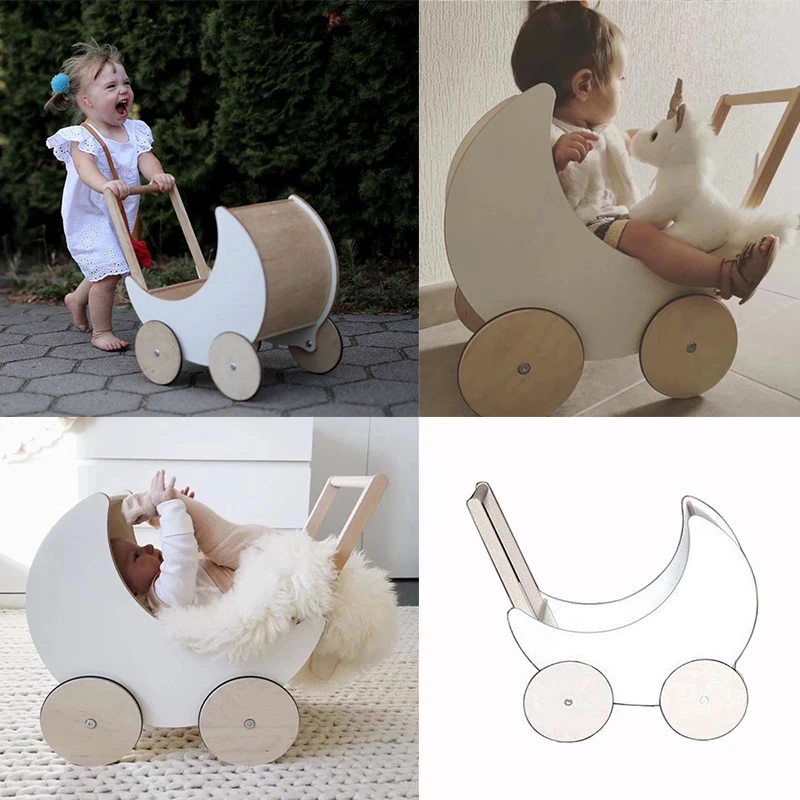 Baby Props Solid Wood Moon Cart Bed Baby Props Accessories Newborn Photography Props Studio Photo Creative Wood Crib Basket