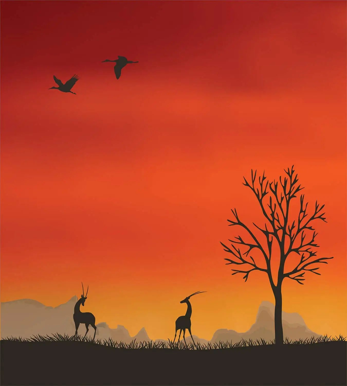 Antelope Duvet Cover Set Nature Landscape with Silhouette of Tree and Animals Decorative 3 Piece Bedding 2 Pillow Shams | Дом и сад