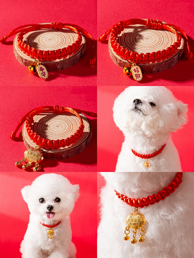 

Ожерелье для домашних животных с Красной веревкой для собак и кошек, китайский новый год, ошейники с наилучшими пожеланиями, с привлечением ...