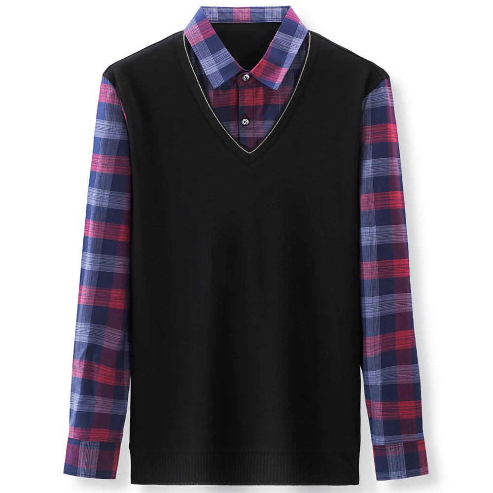 2022 fashion designer fake two pieces mens clothes polo shirts for men shirt long sleeve tops tee luxury clothing 1821 | Мужская одежда