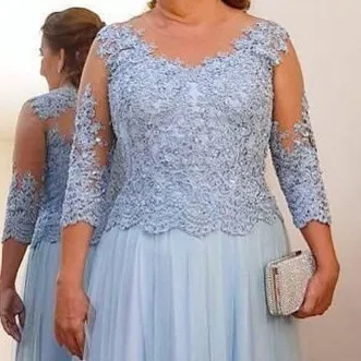 Платья для матери невесты и платья размера плюс светильник с синей аппликацией