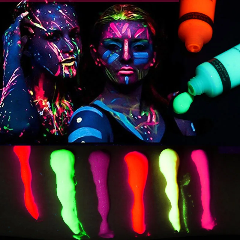 Светящаяся краска для лица вечерние ринки в темноте макияж фестиваль клуб