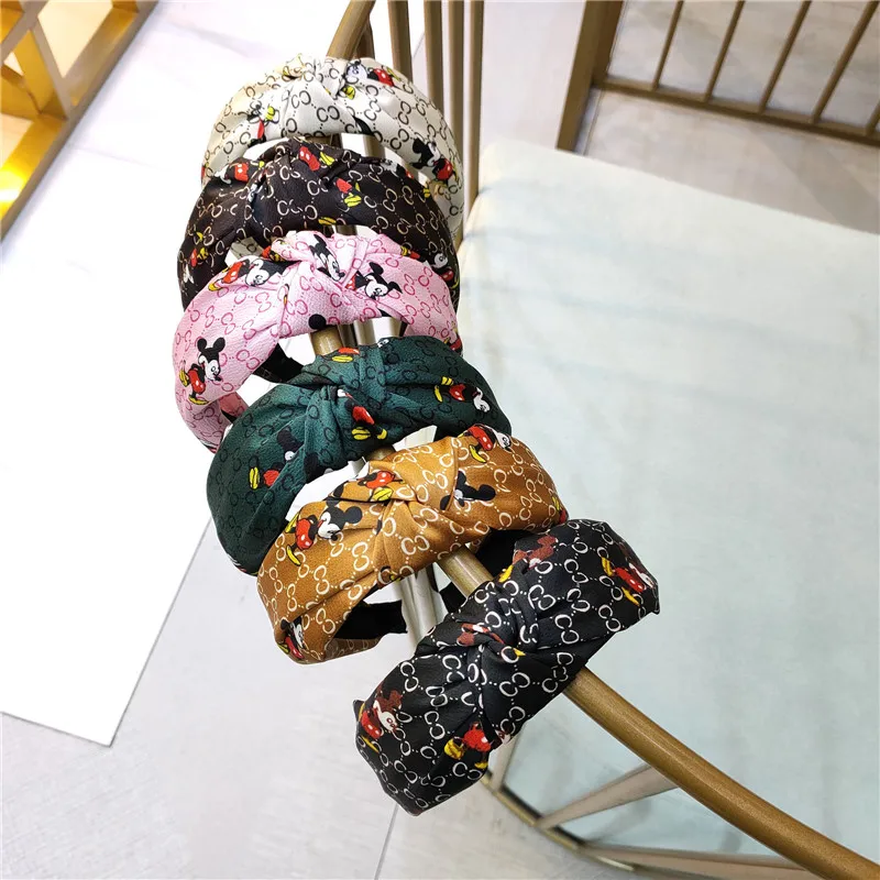 

Disney Cartoon Mickey Woman's Hair Accessories Headband Knotted Bow Fashion Headdress Ladies Cute Headband Headwear