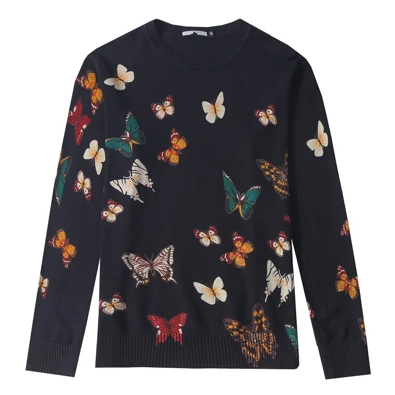 

Autumn New Mens Slim Fit O Neck Sweater Pullover Colorful Butterfly Printed Knitwear Top Casual Long Sleeve Knitted Sweater 4XL