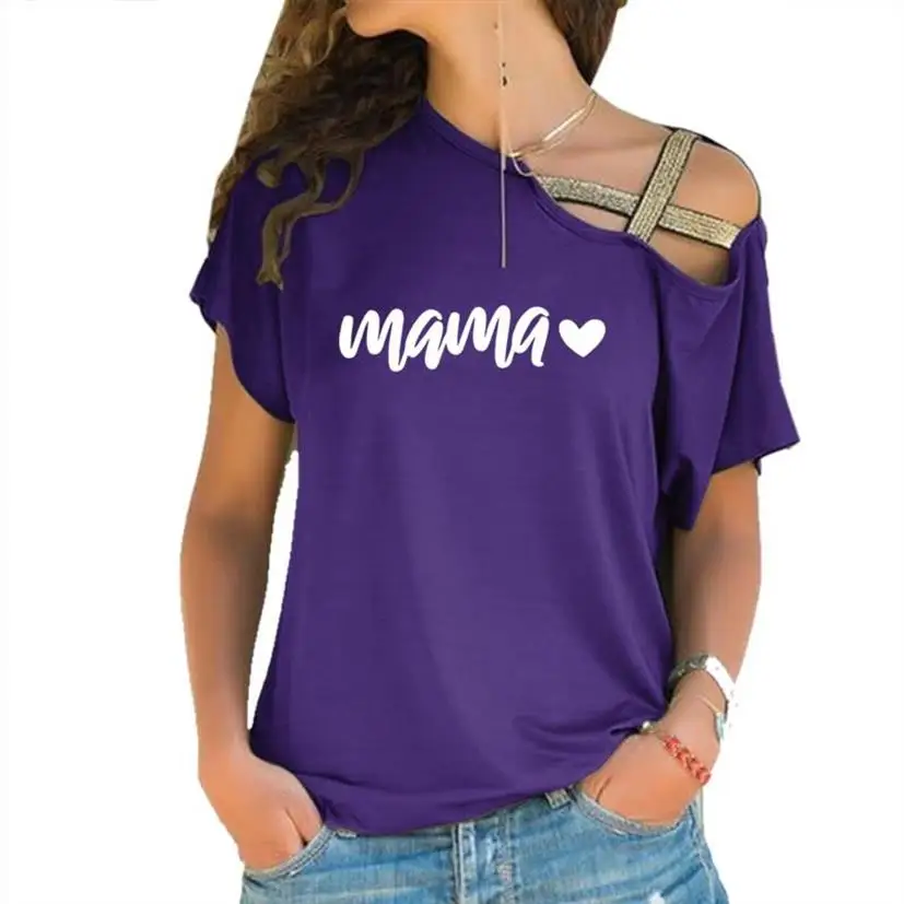 

T-Shirt For Women New Fashion Mama Letters Print Cross Bandage Tshirt Top Harajuku Plus Size Funny Women Tops Cropped