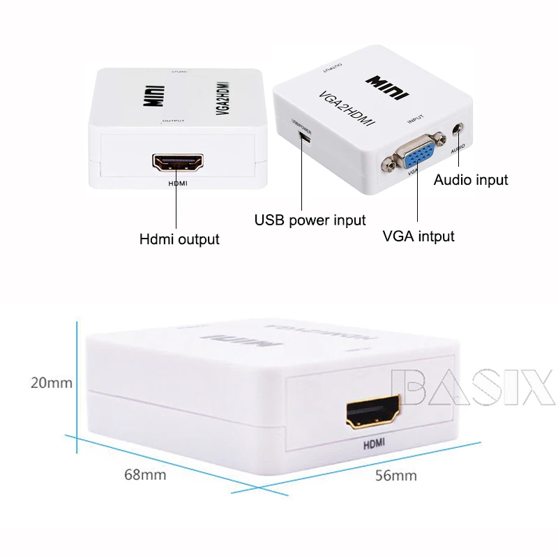 Адаптер конвертер BKSCY VGA в HDMI мини 1080P VGA2HDMI с аудио для ПК ноутбуков проекторов