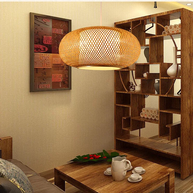 Круглый ручной вязки Бамбук из ротанга подвесной светильник шнур приспособление