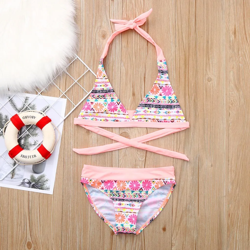 Детский купальник новинка бикини для девочек пляжный с цветочным принтом + шорты