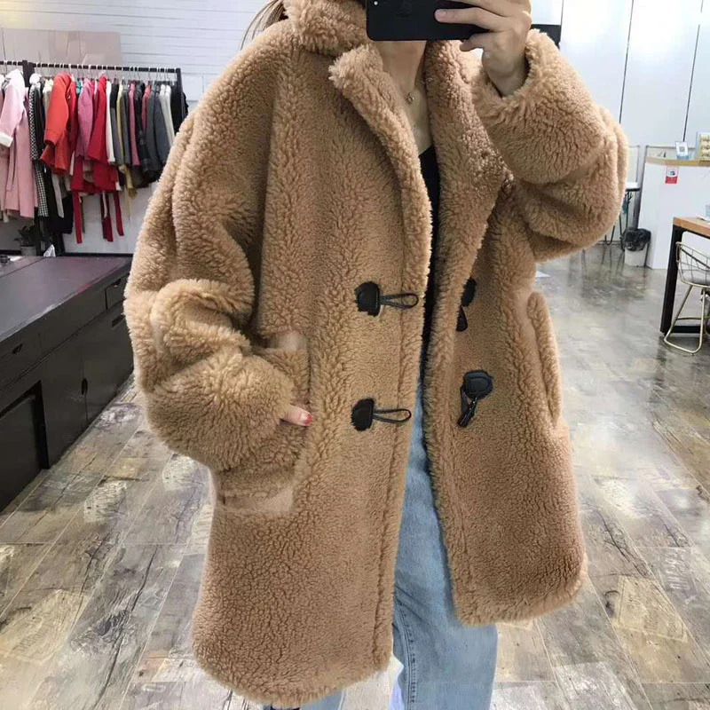 And Tops Womens Blouses Parka Wool Blends Fur Coat Plus Size Winter Clothes Women 2021 Real Price Long Jacket With Horn Button | Женская