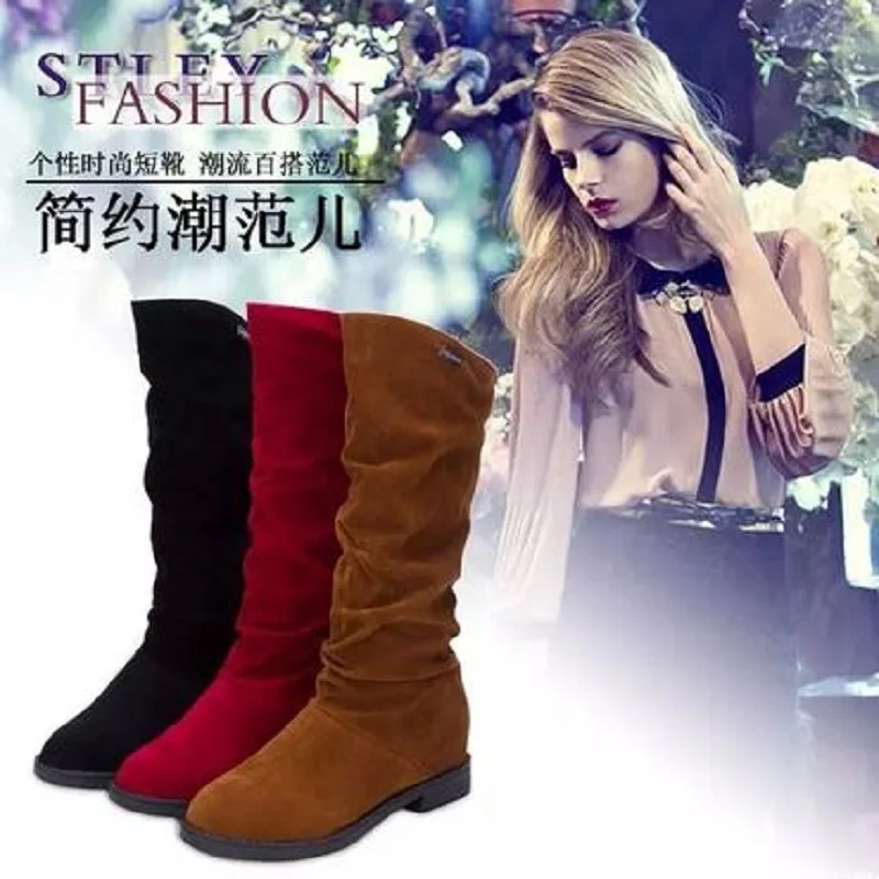 

2019 winter new ladies fashion boots wild warm and comfortable plus velvet sleeve round head increased Korean women's boots