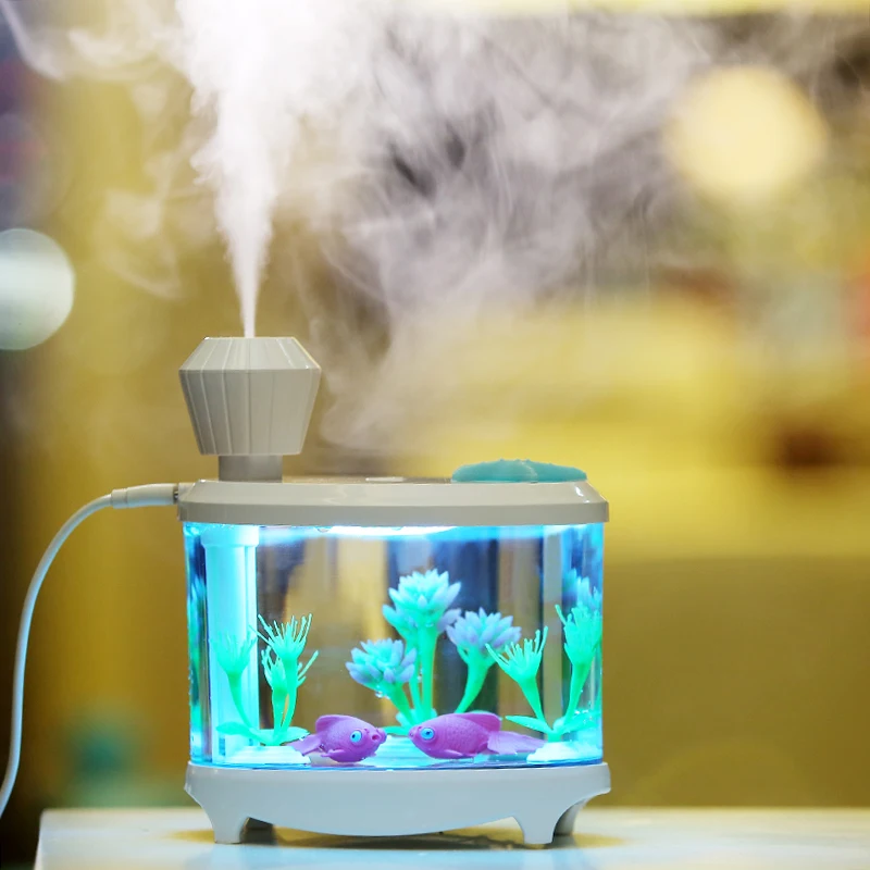 Mini Aquarium Humidifier Diffuser 460 ml Silent Atomizer USB Sprayer Cute Luminous Mist Generator Suitable for Home Office