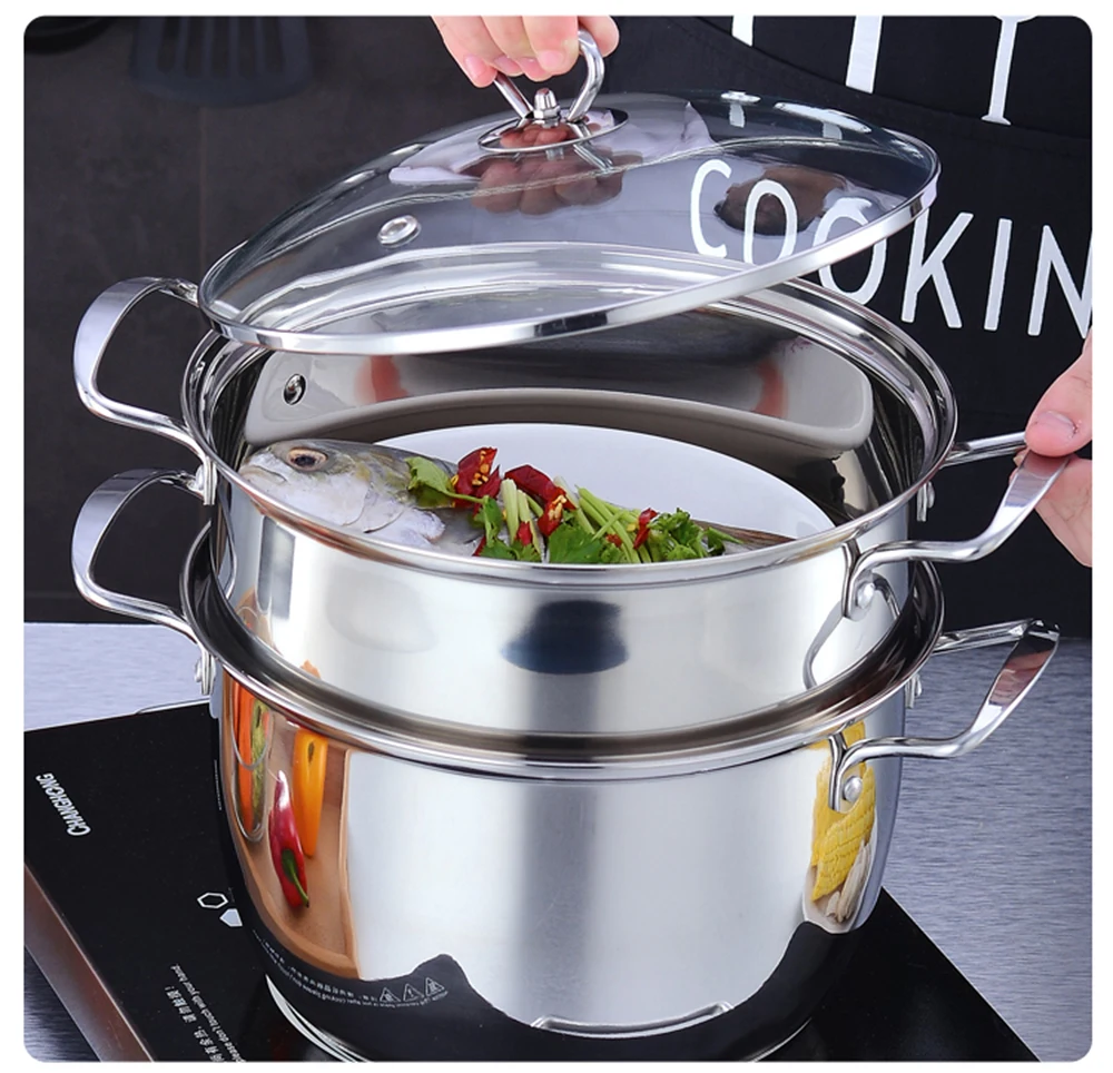 Двухслойный толстый Пароварка из нержавеющей стали суп паровой горшок