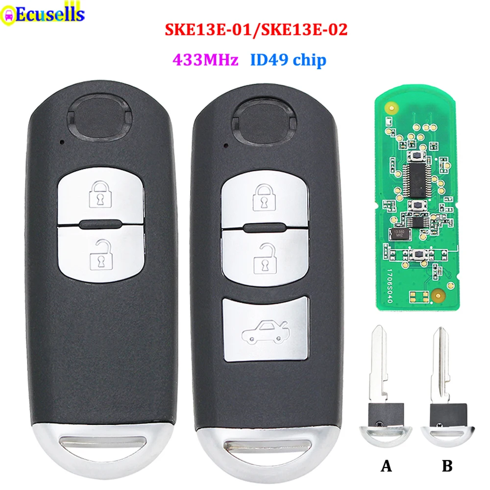 Высокое качество smart 2/3 кнопки дистанционного ключа Fob 433 МГц ID49 49 чип для Mazda 2 3 6 CX-3