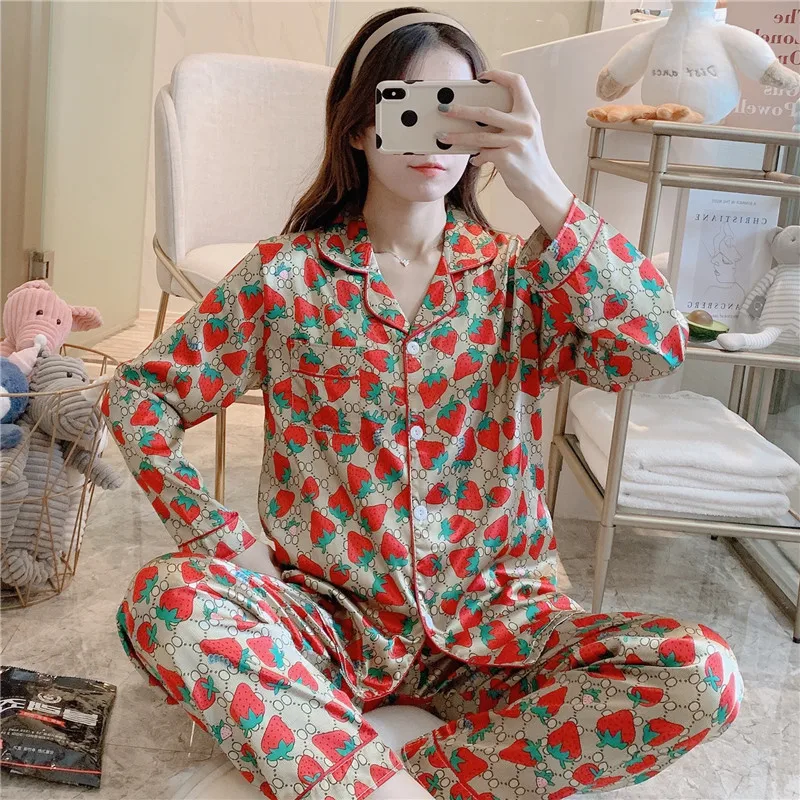 

MS Silk Pajamas Women Long-sleeve Suit Stitch Sleepwear Pj Set Girl Kawaii Home Clothes 2-piece Loungewear pijama invierno mujer